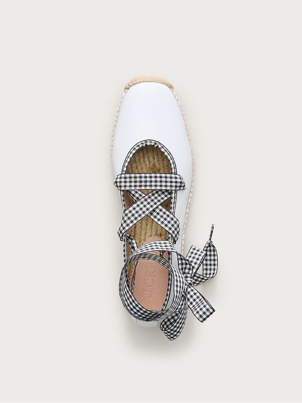 J. Crew White Espadrille Ballet Flats with Black Gingham Ties - Picture 2 of 3